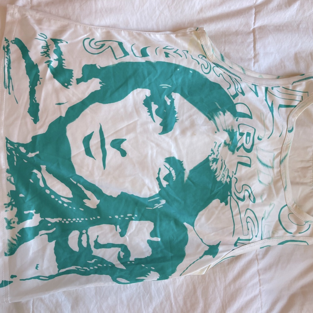 White/ Green Graphic Design Tank Top